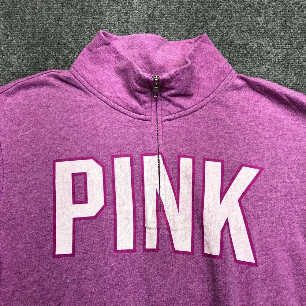 Victorias Secret PINK Quarter Zip Pullover Sweatshirt Purple Logo Small